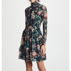Rebecca Taylor La Vie Faded Garden Mesh Dress Black Floral Size XS